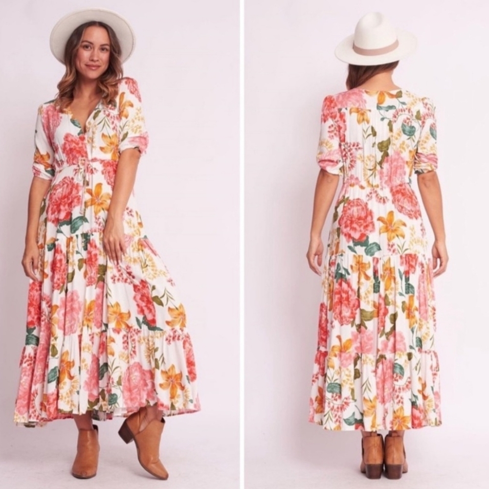 Abel The Label Anthropologie Floral Midi Dress Osaka Garden
